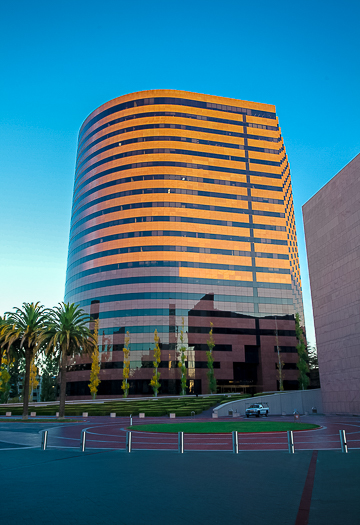 Open elevator cab door at Extron in Anaheim, California