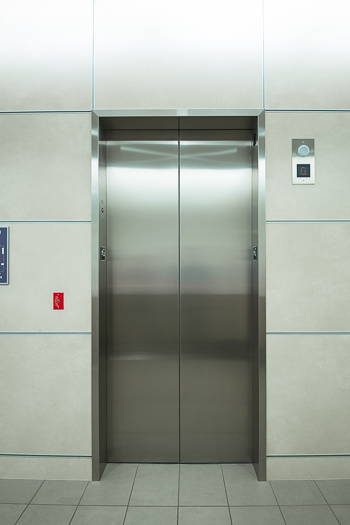 Open elevator cab door at Extron in Anaheim, California