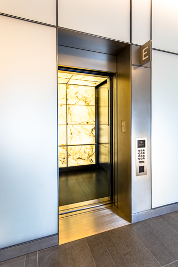 Open elevator cab door at Extron in Anaheim, California