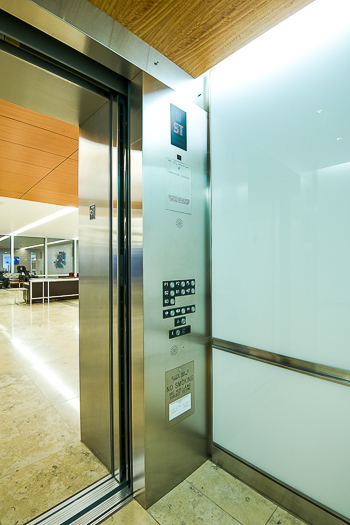 Open elevator cab door at Extron in Anaheim, California