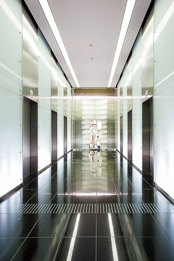 Open elevator cab door at Extron in Anaheim, California