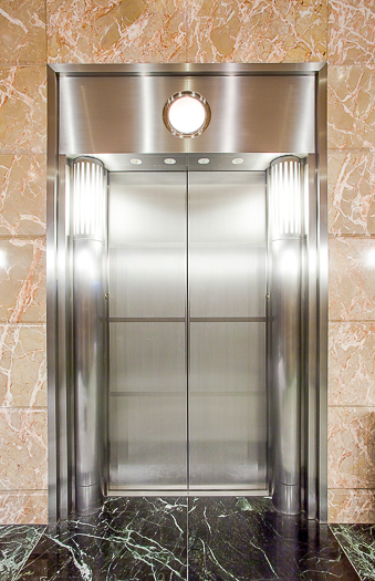 Open elevator cab door at Extron in Anaheim, California