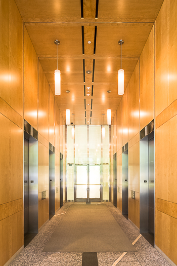 Open elevator cab door at Extron in Anaheim, California