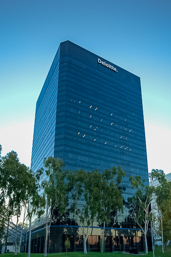 Open elevator cab door at Extron in Anaheim, California